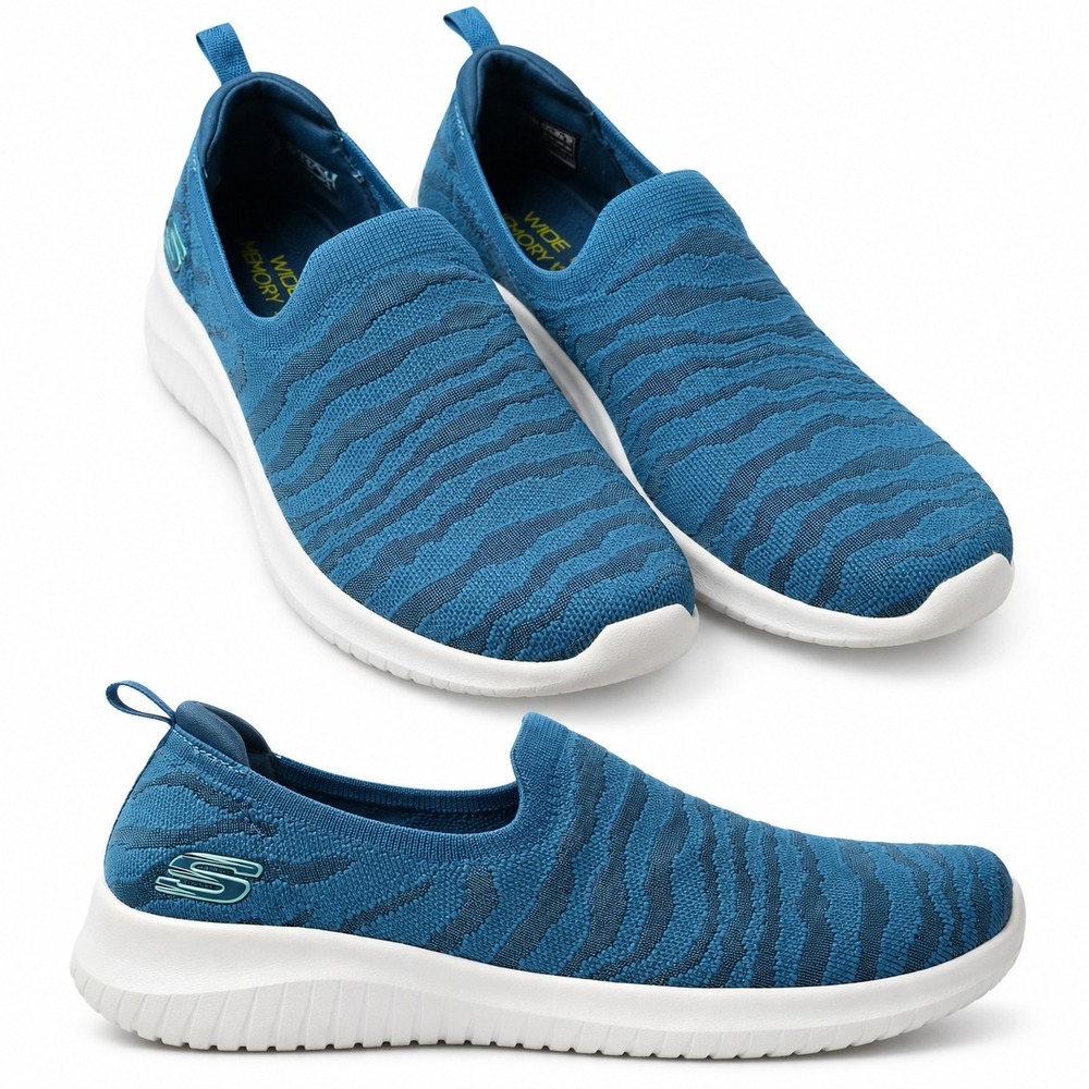 SKECHERS Ultra Flex Wild Eye Hands-Free Slip-On Sneaker Wmn Sz 9.5 Teal Stretch